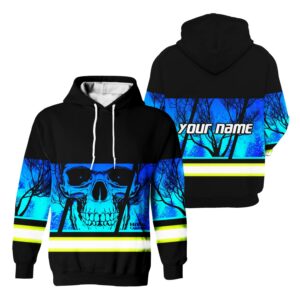 Custom Name Blue Skull Reflective Hi Vis Hoodie USA Flag Safety Workwear for Workers