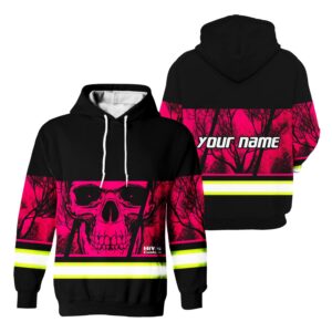 Custom Name Pink Skull Reflective Hi Vis Hoodie USA Flag Safety Workwear for Workers