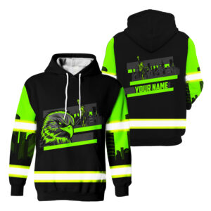 Patriotic Green Reflective Safety Hoodie Custom Name Workwear