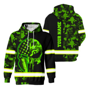 Customized Reflective Safety Shirt With Skull US Flag Camo Pattern Neon Safety Work Shirt
