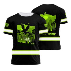 Black Hi Vis Eagle & American Flag Safety Tshirt Reflective Clothing