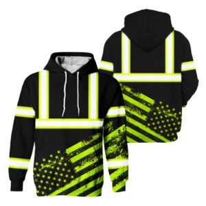 Hi Vis Hoodie Reflective US Flag Custom Name Hoodie Shirts Safety Workwear