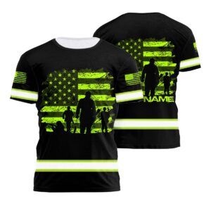 Customized Hi Vis Tshirt with Veterans US Flag Reflective Safety Workwear