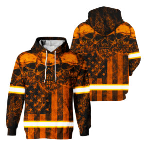 Hi Vis Hoodie Orange Reflective Tapes Skull US Flag Safety Workwear For Patriotic