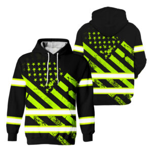 Black Hi Vis Hoodie Reflective Tapes Green USA Flag Safety Work Clothing