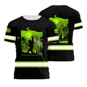 Customized Hi Vis Tshirt with Reflective Big Foot USA Flag Safety Workwear Clothing