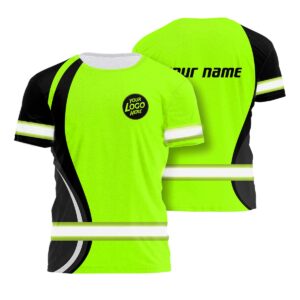 Customized Hi Vis Green Neon Tshirt Uniform Shirt With Logo & Name Safety Workwear