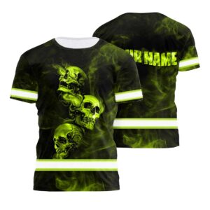 Customized Black Hi Vis Reflective Tshirt Skull with Smoke Safety Workwear
