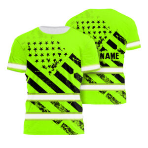 Customized Hi Vis Tshirt Black and Green Neon USA Flag Safety Work Shirts