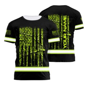 Hi Vis Shirt Reflective Camo Hunting US Flag Custom Name Safety Workwear