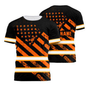 Customized Hi Vis Tshirt Reflective Orange Flag USA Safety Work Shirts
