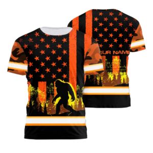 Hi Vis Orange American Flag with Big Foot Tshirt Reflective Strips Safety Workwear