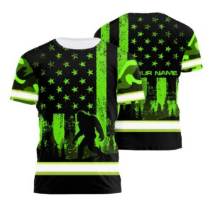 Customized Hi Vis Tshirt Green USA Flag with Gorillas Reflective Tapes Safety Work Clothing