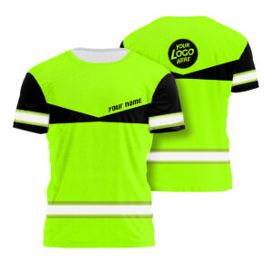 Personalized Green Neon Hi Vis Reflective Tshirt Uniform Safety Workwear With Logo Name
