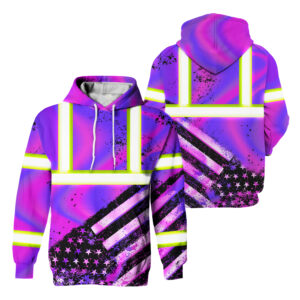 Hologram Hi Vis Hoodie Reflective Tapes Black USA Flag Safety Workwear Class 3