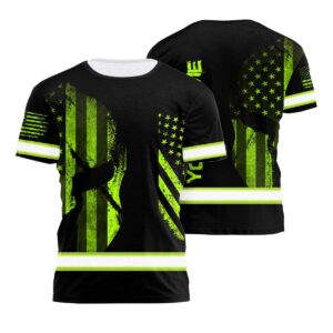 Customized Hi Vis Reflective Tshirt Green Patriotic USA Flag Safety Workwear