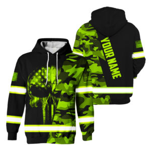 High Visibility Hoodie Black Reflective Camo Skull US Flag Safety Workwear For Skull Lover