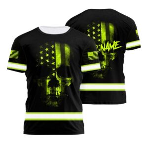 Customized Hi Vis Reflective Scratched Skull US Flag Tshirt Safety Fashionable Work Shirts