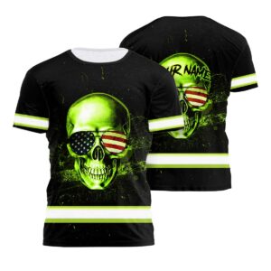 Customized Hi Vis Reflective Skull Sunglasses American Flag Tshirt Safety Workwear