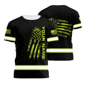 Customized Black Hi Vis Scratch US Flag Tshirt Reflective Safety Clothing