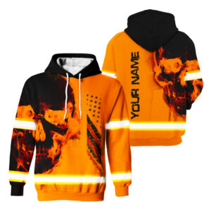 Customized Orange Safety Shirt Reflective Skull & US Flag Safety Workwear
