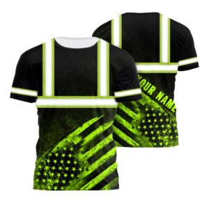 Hi Vis Shirts Reflective US Flag Custom Name T Shirt Safety Workwear