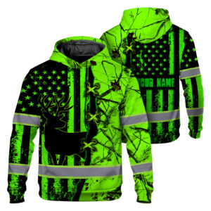 Customized Hi Vis Hoodie Deer Hunting With US Flag Safety Reflective Work Shirts