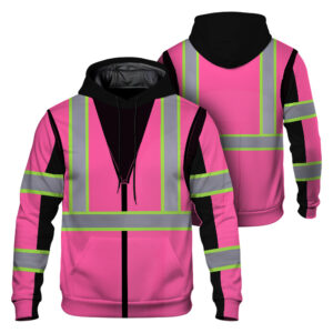 Hi Vis Pink Safety Hoodie for Women Reflective Clothing Workwear Class 3
