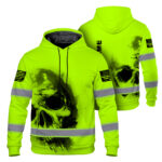 Hi Vis Hoodie Reflective Tapes Green Neon Skull Custom Name Safety Workwear 1