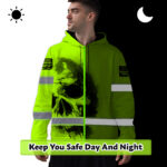 Hi Vis Hoodie Reflective Tapes Green Neon Skull Custom Name Safety Workwear 2
