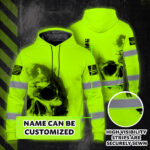 Hi Vis Hoodie Reflective Tapes Green Neon Skull Custom Name Safety Workwear 3
