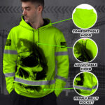 Hi Vis Hoodie Reflective Tapes Green Neon Skull Custom Name Safety Workwear 4
