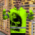 Hi Vis Hoodie Reflective Tapes Green Neon Skull Custom Name Safety Workwear 6