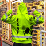 Hi Vis Hoodie Reflective Tapes Green Neon Skull Custom Name Safety Workwear 7