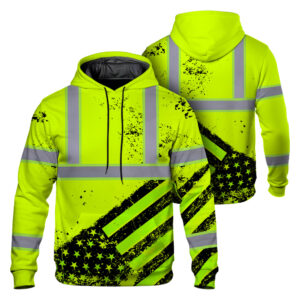 Safety Shirt Yellow Neon Reflective Hoodie USA Flag Hi Vis Hoodie Workwear ANCI Class 3