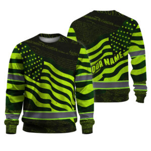 Hi Vis Long Sleeve Shirts Reflective Independence USA Flag Custom Name Safety Workwear