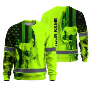 Hi Vis Long Sleeve Shirts Reflective Green Black Skull Custom Name Safety Workwear For Skull Lovers