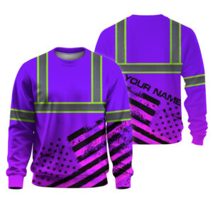 Hi Vis Long Sleeve Reflective Violet Neon USA Flag Custom Name Safety Workwear