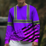Hi Vis Long Sleeve Shirt Reflective Violet Neon USA Flag Custom Name 5