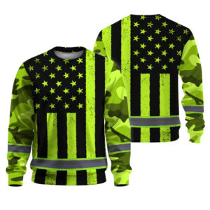 Hi Vis Long Sleeve Shirts Reflective Green US Camo Flag Safety Workwear