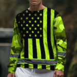 Hi Vis Long Sleeve Shirts Reflective Green US Camo Flag Safety 5