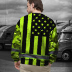 Hi Vis Long Sleeve Shirts Reflective Green US Camo Flag Safety 6