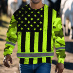 Hi Vis Long Sleeve Shirts Reflective Green US Camo Flag Safety 7