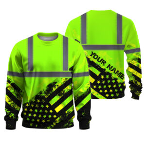 Hi Vis Long Sleeve Reflective Flag Custom Name Safety Workwear Tee