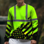 Hi Vis Long Sleeve Shirts Reflective US Flag Custom Name Safety Workwear 5