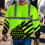 Hi Vis Long Sleeve Shirts Reflective US Flag Custom Name Safety Workwear 7