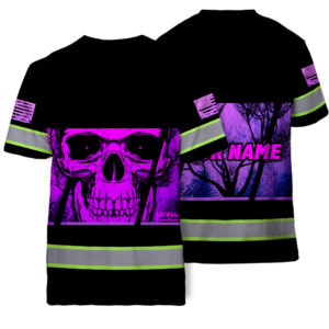 Customized Black Hi Vis Violet Skull Tshirt Reflective Strips Safety Workwear