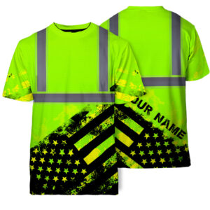 Hi Vis Shirts Reflective Flag Custom Name Safety Workwear Tee