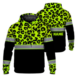 Personalized Leopard Print Reflective Hi-Vis Hoodies Safety Shirts for Workwear