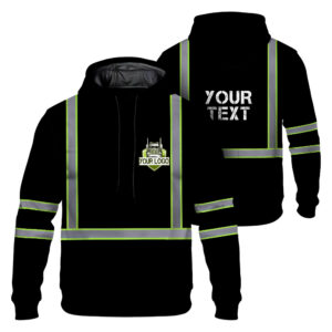 Hi Vis Reflective Black Custom Name And Logo Hoodie Safety Workwear